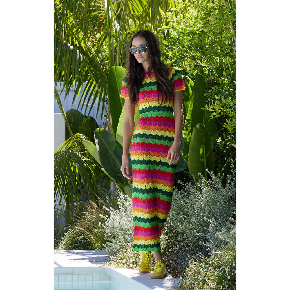 NWT BEACH RIOT Emory Crochet Striped Fitted Maxi Dress Sz S Mango Tango #8F513